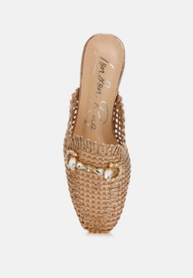 Womens Roboma Metallic Woven Diamante Mules