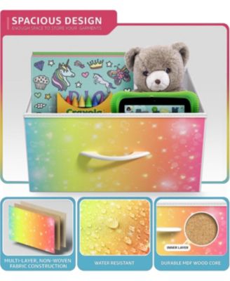 Narrow 5 Drawers Nightstand with Steel Frame, Wood Top, Easy Pull Fabric Bins