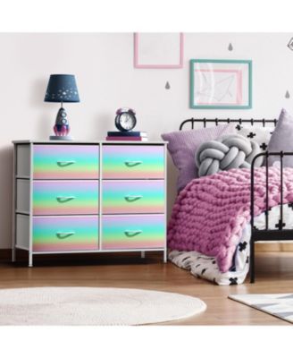 6 Drawers Dresser- Storage Unit with Steel Frame, Wood Top, Fabric Bins