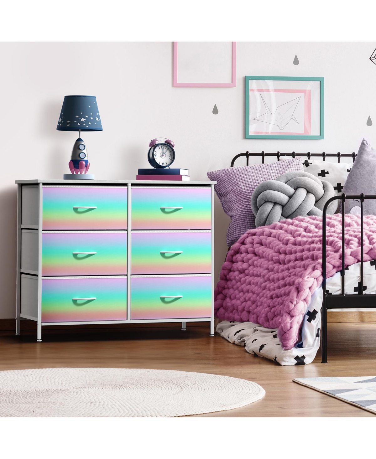 Sorbus 6 Drawers Dresser- Storage Unit with Steel Frame, Wood Top, Fabric Bins - for Bedroom, Closet, Office and more