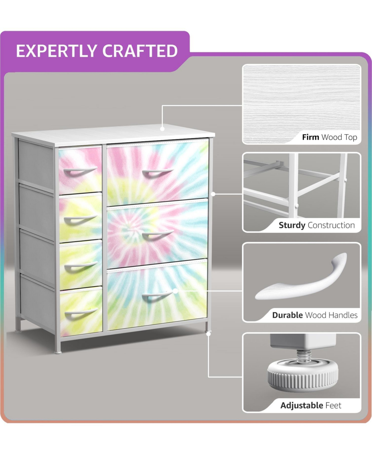 Sorbus Dresser with 7 Drawers - Storage Chest Organizer Steel Frame, Wood Top, Handles, Fabric Bins