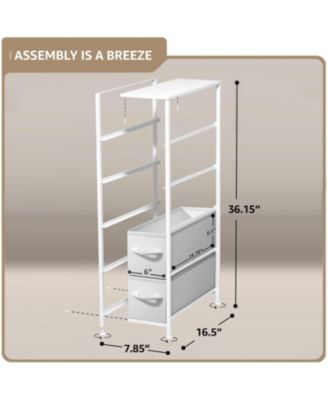 Narrow Dresser with 5 Drawers - Steel Frame, Wood Top & Easy Pull Fabric Bins