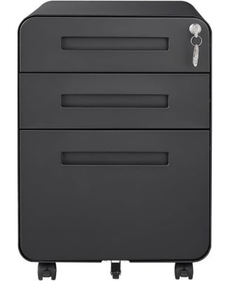 3-Drawer Mobile File Cabinet with Lock, Under Desk Metal Filing Cabinet for Home Office, Black