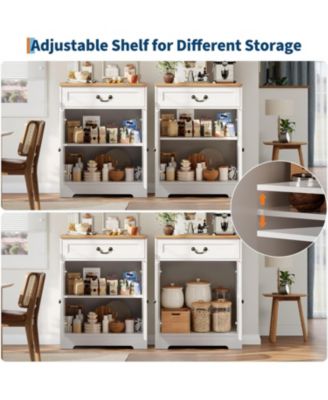 29" Farmhouse Sideboard Buffet Cabinet with Drawer & Adjustable Shelves, Small Kitchen Coffee Bar, White