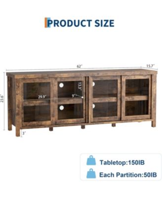 TV Stand for 65 Inch TV, Mid-Century Modern Entertainment Center with Sliding Glass Doors, Brown