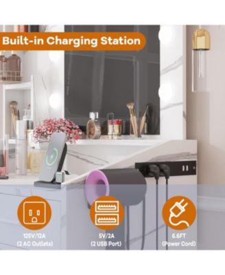 Vanity Desk with Mirror and Lights, Makeup Vanity with Power Outlet, White