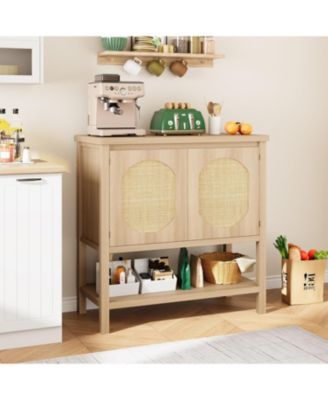 Buffet Sideboard Storage Cabinet, Kitchen Console Table with Storage Shelf, Beige