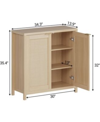 2-Door Rattan Storage Cabinet with Adjustable Shelf, Buffet Table for Living Room and Entryway