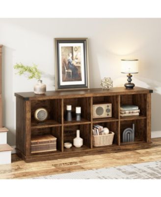 8 Cube Storage Organizer Bookshelf, 62" Long 3-Tier Farmhouse Bookcase for Entryway or Living Room, Brown