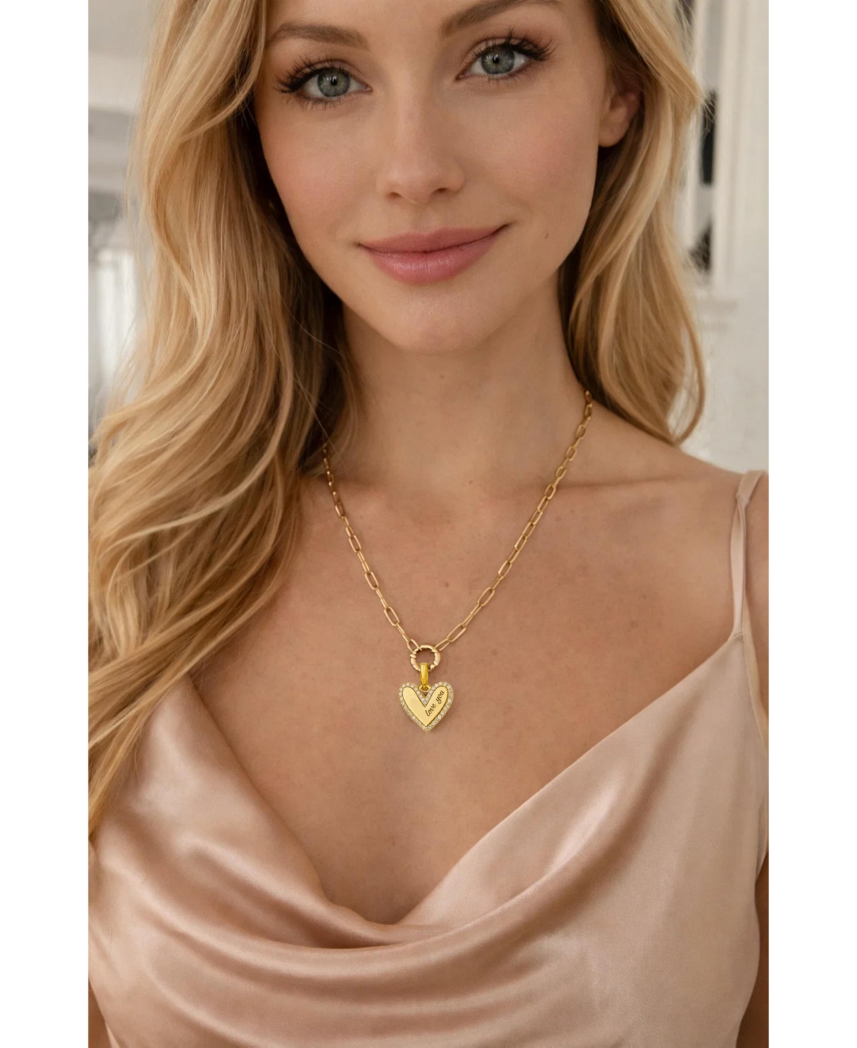 Hollywood Sensation Elena "Love You" Pave Heart Necklace