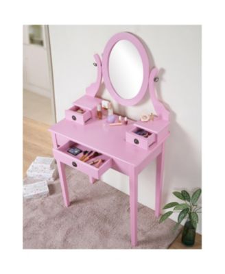  Moniys Wood Moniya Makeup Vanity Table and Stool Set, Pink
