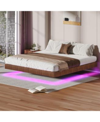 King LED Floating Bed Frame - Wave Texture, Heavy Duty Slats