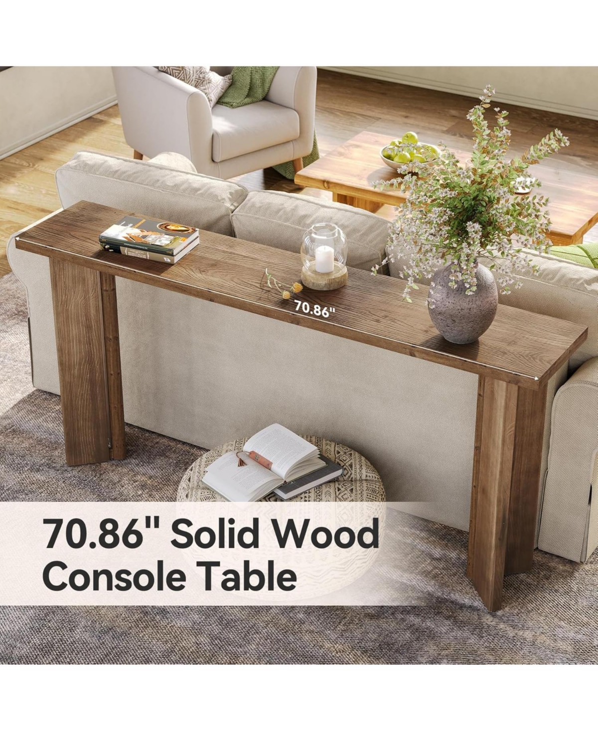 Tribesigns Solid Wood Console Table, 70.9-Inch Narrow Long Sofa Table, Farmhouse Entryway Table