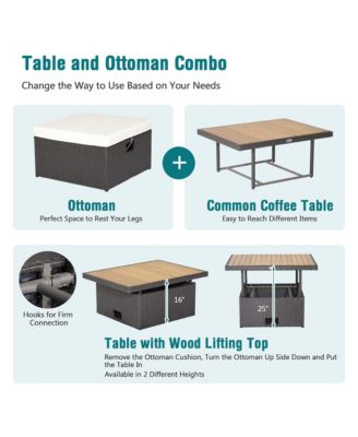 7pcs Patio Outdoor PE Wicker Cushioned Furniture Conversation Set Sectional Sofa