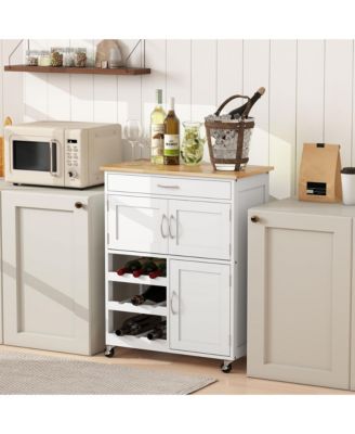 Bar Cart Rolling Kitchen Island on Wheels with Wine Rack