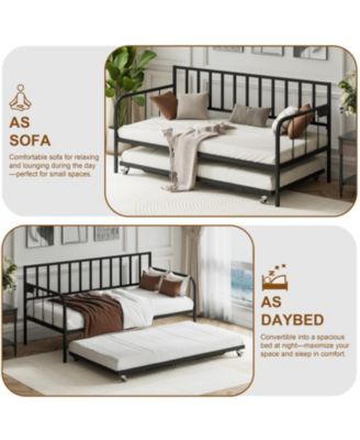Twin Daybed with Trundle - Metal Frame, Space Saving