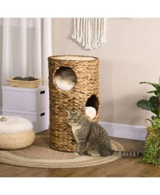Cat Tower with Three Hideaways & Four Soft Plush Cushions in Brown