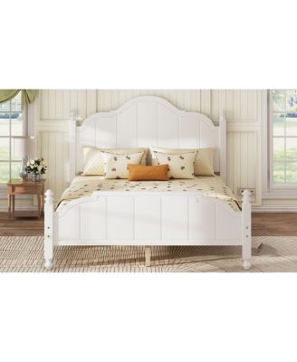 Bed Frame with Headboard, Vintage Wooden Platform