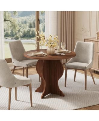 31.5" Round Dining Table for 4, Modern Farmhouse Kitchen Table with Sturdy Base, Dark Brown Circle Table for Dining Room & Living Room