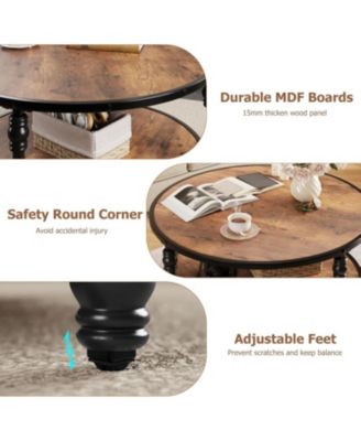 36" Round Coffee Tables with Storage, 2-Tier Round Coffee Table, Center Table Modern Wood Coffee Table, Easy Assembly