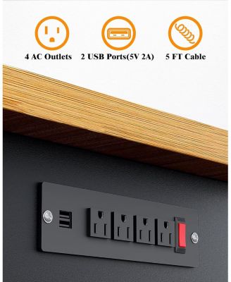 60 Inch Work Bench, 2200 LBS Capacity Solid Wood Top Garage Workbench, Adjust Height Work Table with Power Outlets & Sturdy Steel Frame