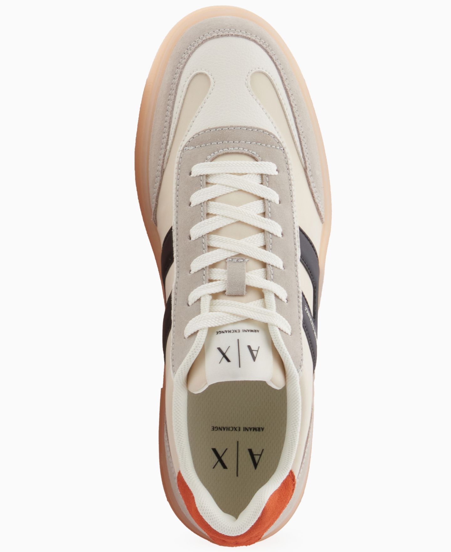 Мужские кроссовки A|X Armani Exchange Suede London Lace-Up, цвет: Молочный белый / Оранжевый — фото 4