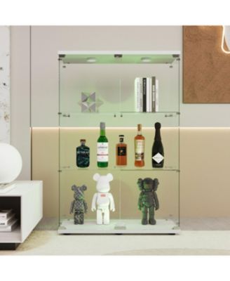  Tempered Glass Display Cabinet w/ Light & Adjustable Feet - White