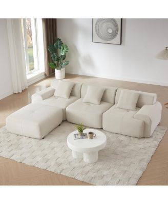 Streamdale Modern L-Shaped Corduroy Sectional Sofa with Movable Ottoman - No Assembly