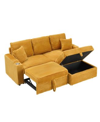 Corduroy Multi-Function Sofa with Hidden Reclining and Removable Footstool