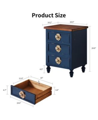 Vintage Farmhouse End Table - 19" Rustic Nightstand, 3 Drawers