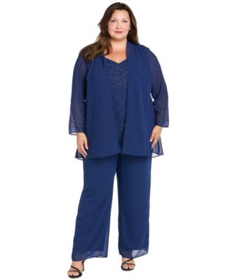 Plus Size Open Front Jacket, Camisole & Pants, 3-Piece Set