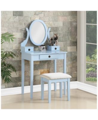 Moniys Wood Moniya Makeup Vanity Table and Stool Set, Blue