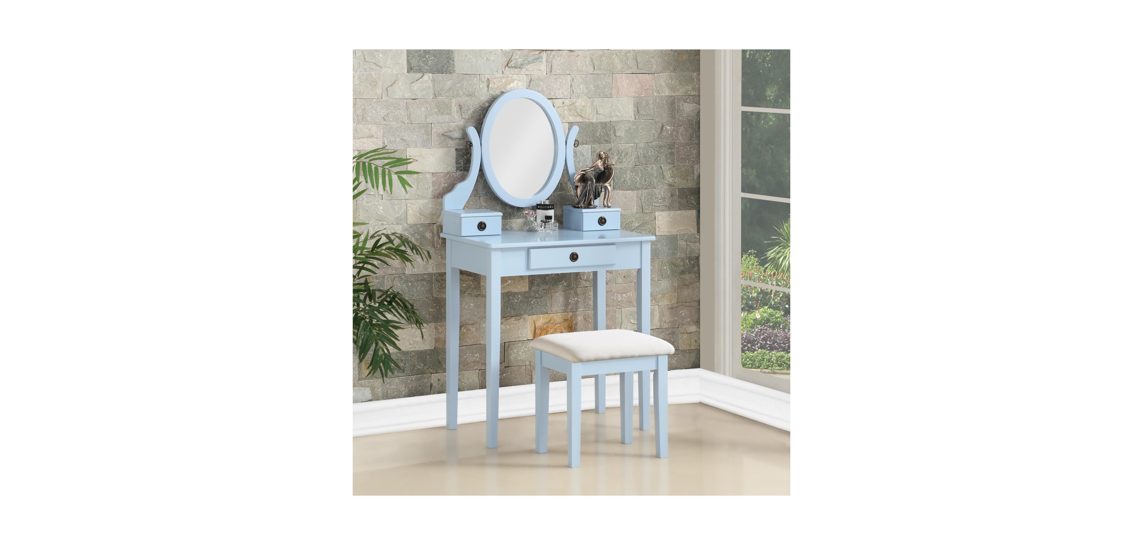 Streamdale Furniture Moniys Wood Moniya Makeup Vanity Table and Stool Set, Blue