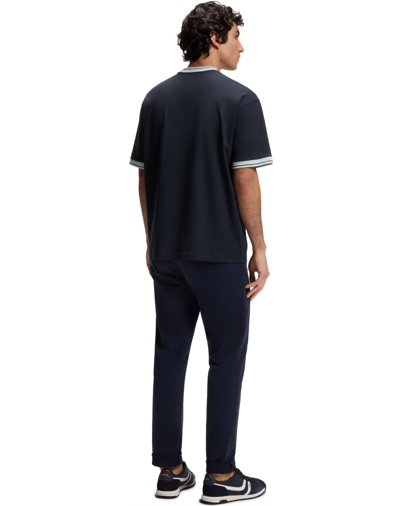 Мужская футболка Hugo Boss Cotton Striped Trim Relaxed-Fit, цвет: Тёмный синий — фото 4