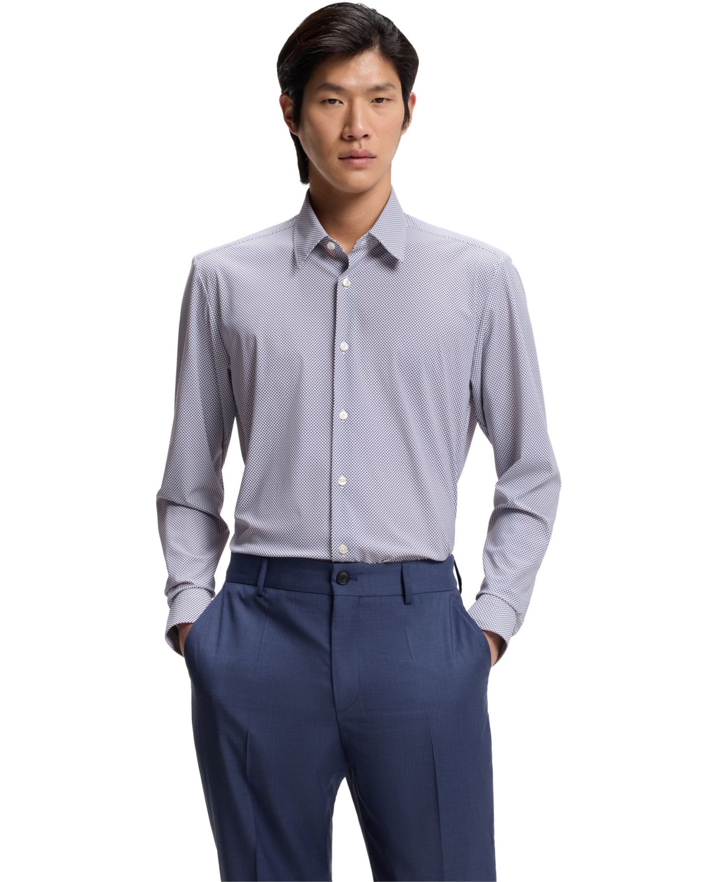 Мужская рубашка Hugo Boss Printed Performance-Stretch Regular-Fit Dress Shirt, цвет: Белый — фото 1