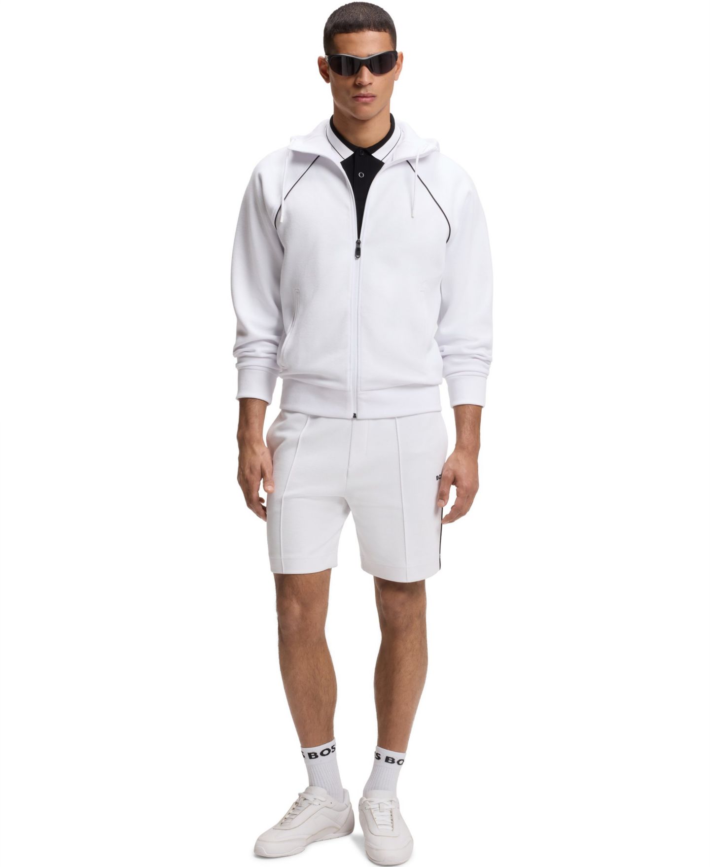 Мужское худи Hugo Boss Cotton-Blend Piping Detail Zip-Up, цвет: Белый — фото 2