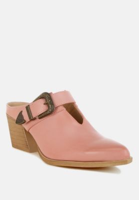Womens Holler Carved Buckle Statement Mules