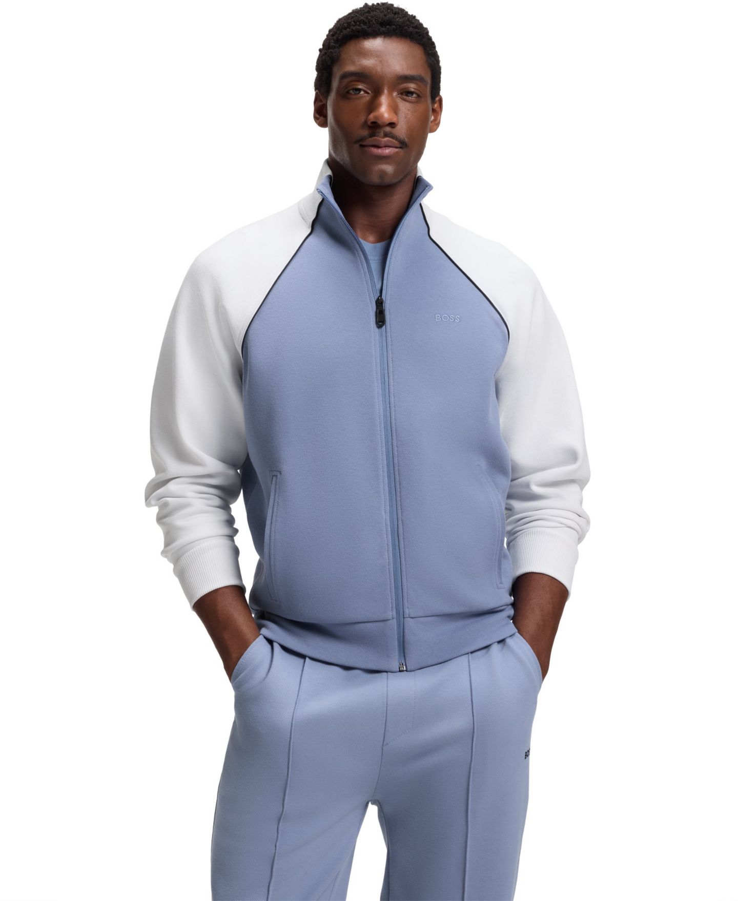 Мужской свитшот Hugo Boss Cotton-Blend Contrast Piping, цвет: Синий — фото 1