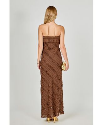 Women's Strapless Ruffled Maxi Dress