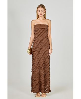 Women's Strapless Ruffled Maxi Dress