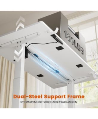 47x24" Sit-Stand Desk Height Adjustable Computer Desk with 2 Hooks, Storage Drawers, Printer Cabinet, Brown