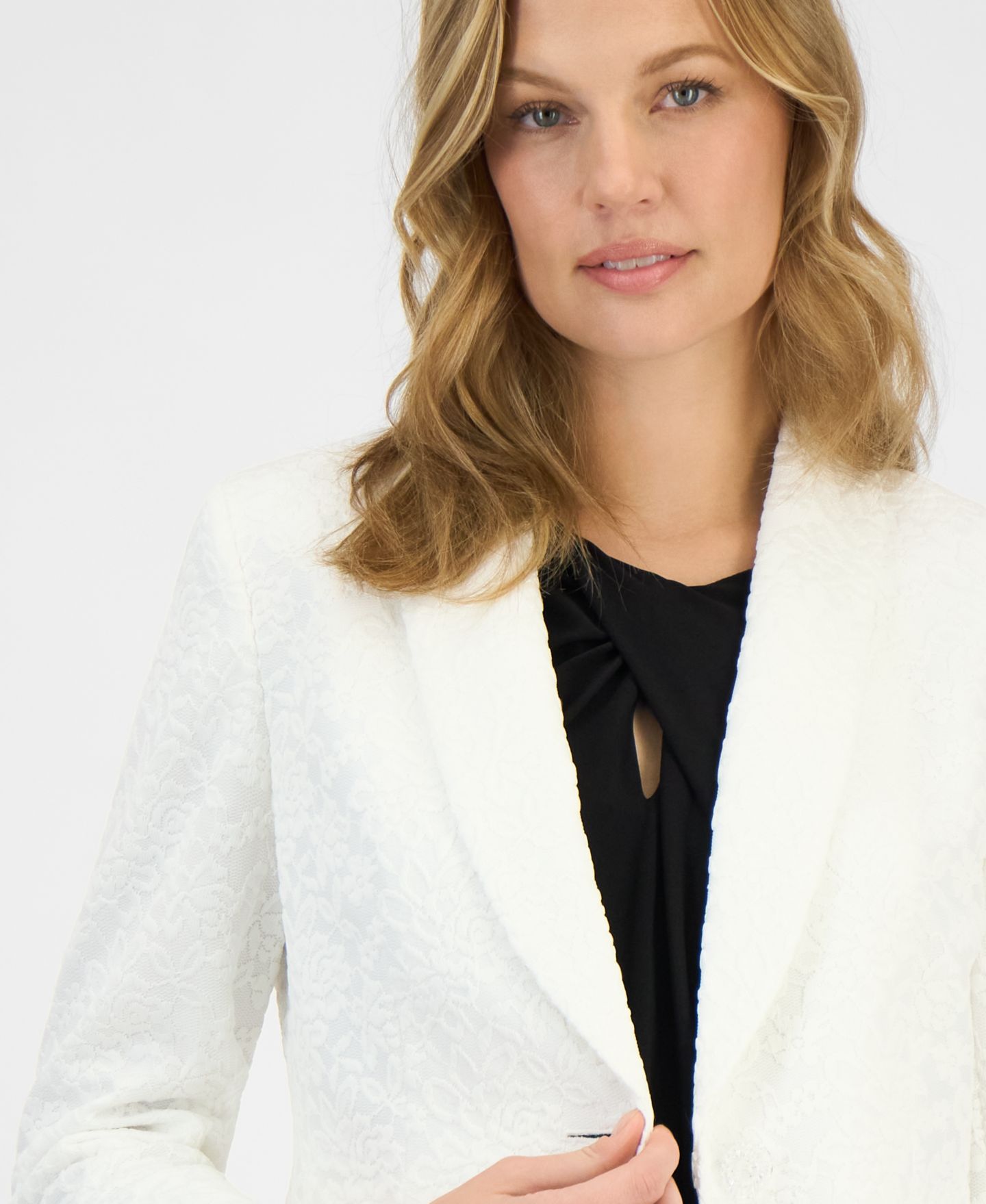 Женский пиджак Kasper Bonded-Lace Shawl-Collar Blazer, Regular & Petite, цвет: Белый — фото 5