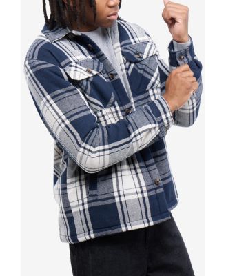 X RAY Men's Cotton Plaid Flannel Button-Up Shirt Jacket With Faux Shearling Lining