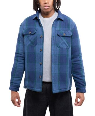 Men's Cotton Plaid Flannel Button-Up Shirt Jacket With Faux Shearling Lining
