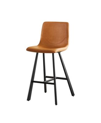 Faux Leather Ergonomic Bar Stool with Footrest - Metal Frame (2 Sets)