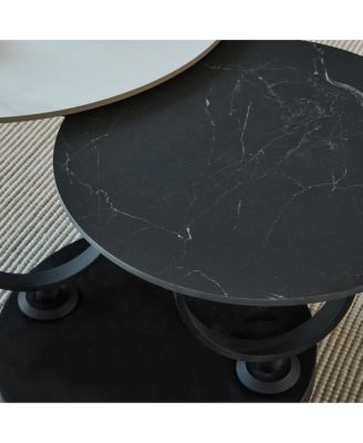 Round Nested Coffee Tables - Faux Marble Top with Metal Frame