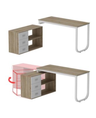 3-Drawers Removable Tabletop L-Shaped Computer Desk, Writing Desk, Office Desk,Shelves