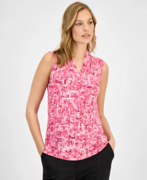Women's Printed Sleeveless Top, Regular & Petite - Pink Perfection Multi