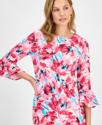 Women's Printed Ruffle-Sleeve Sheath Dress