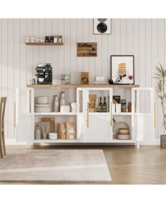 55" Buffet Cabinet with 4 Glass Doors, Modern Farmhouse Sideboard with Storage